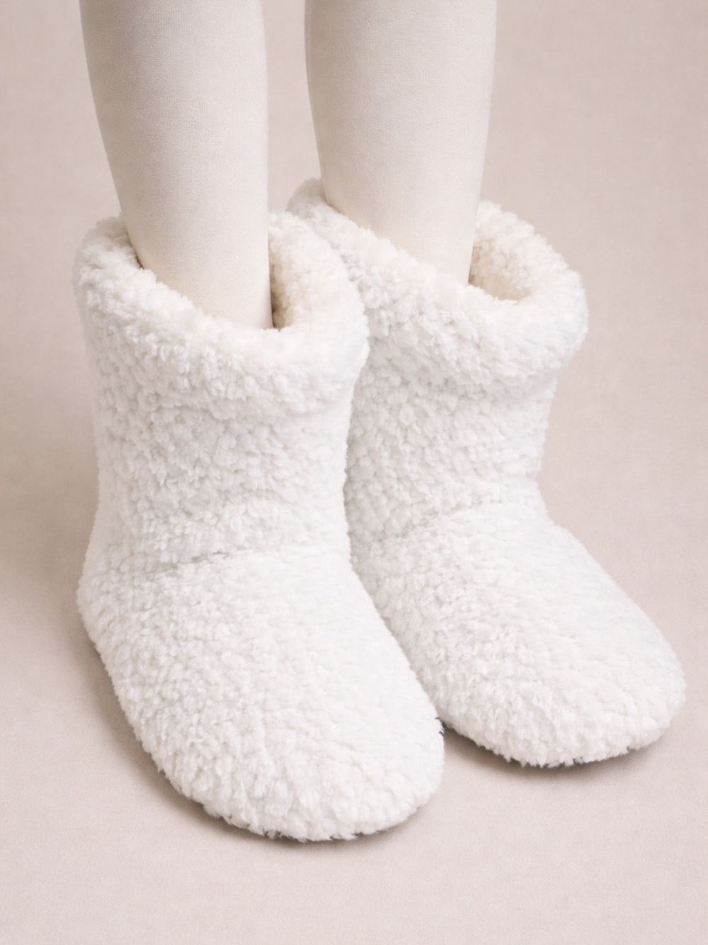 Plush Sherpa Bootie Slippers - White